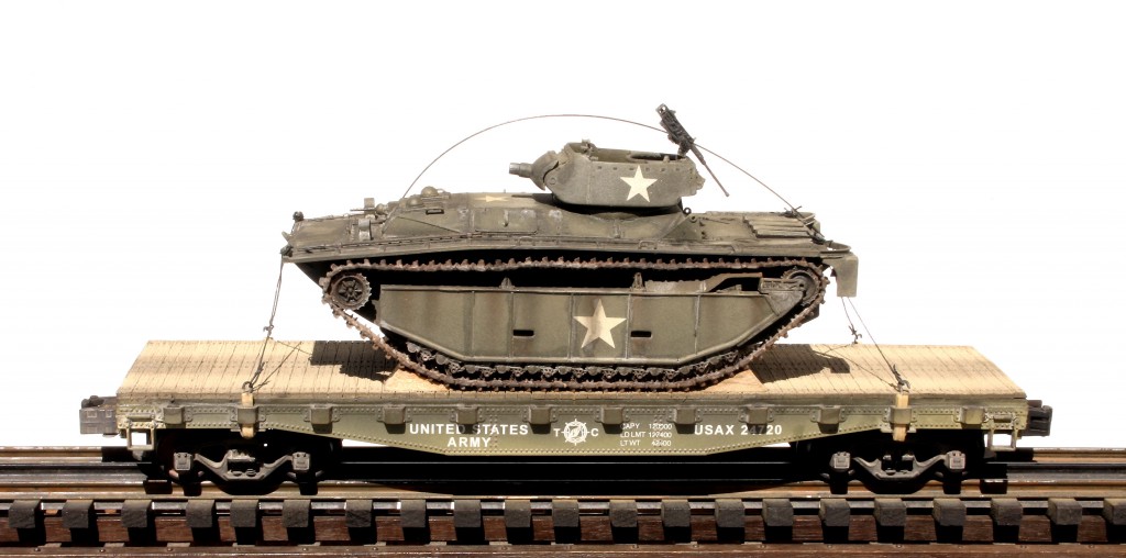 US Army LVT(A)4 w/75mm Gun Turret on 42′ Flat Car USAX 24720(BSA9.1-FC3 ...